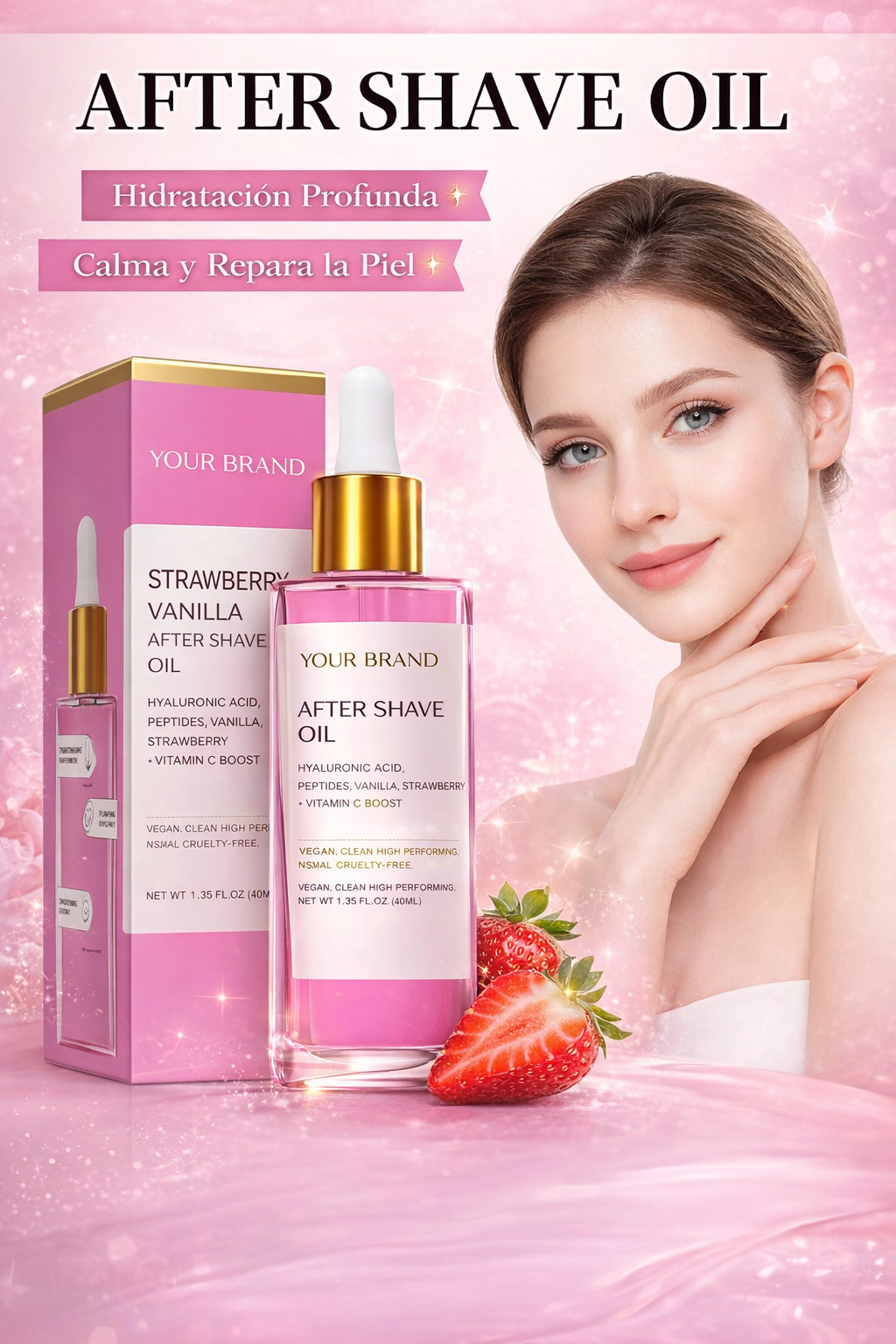 After Shave calmante con fragancia de fresa y vainilla