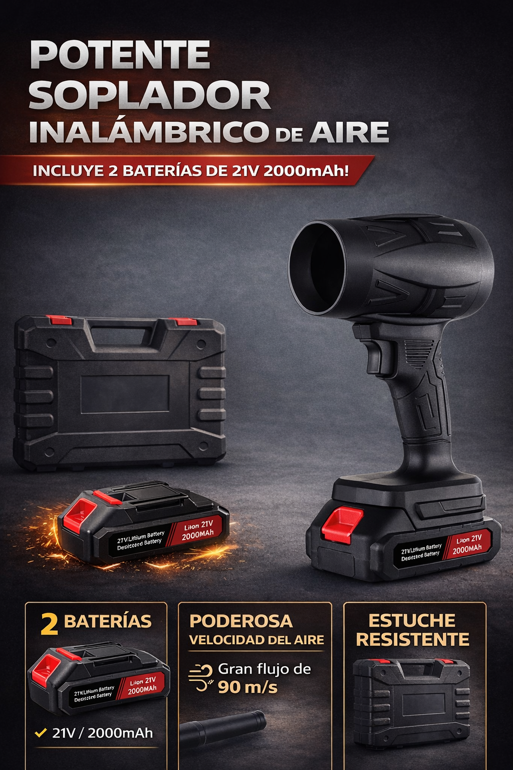 Potente soplador de aire inalámbrico