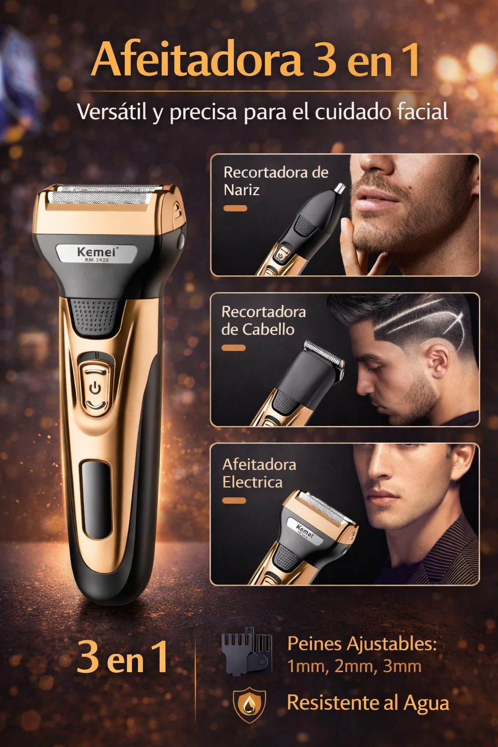Afeitadora recargable 3 en 1