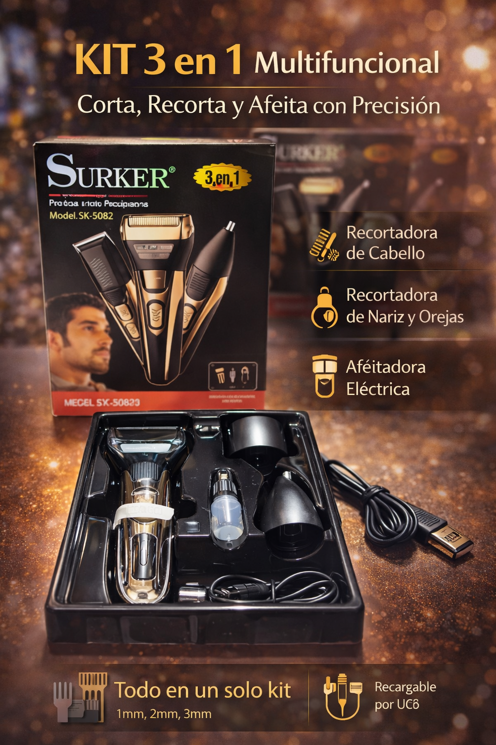 Afeitadora recargable 3 en 1