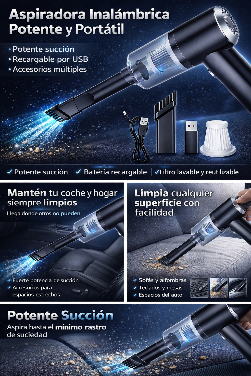 Aspirador de coche portátil