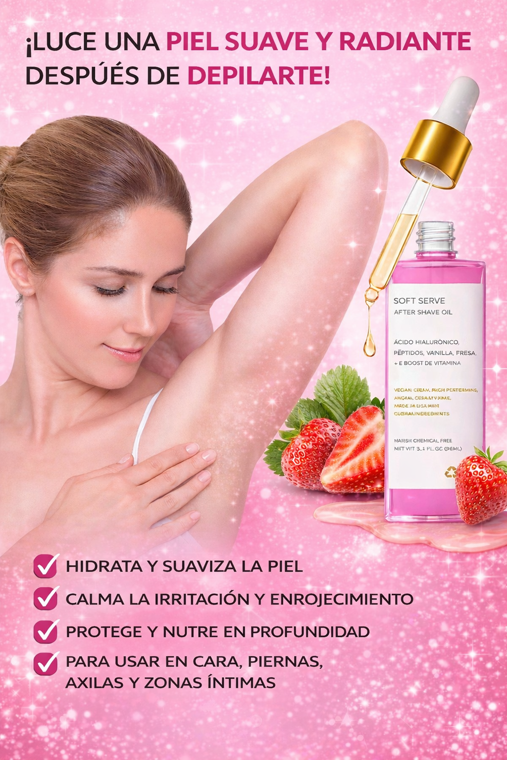 After Shave calmante con fragancia de fresa y vainilla